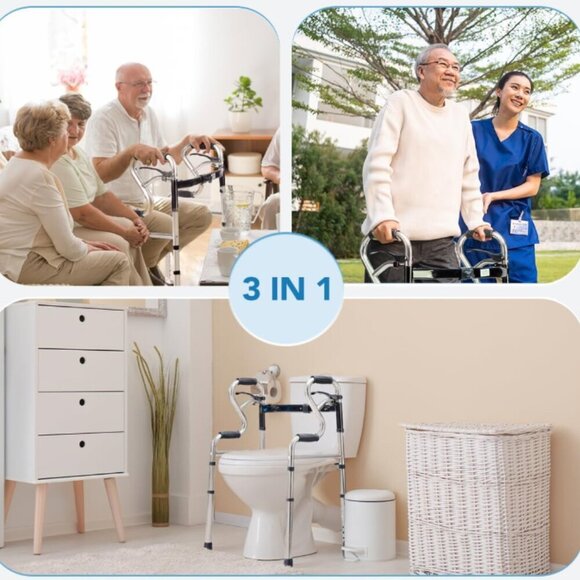 Jumbo Double Walker Aluminum Mobility Walker Aid with Adjustable - Picture 2 of 6